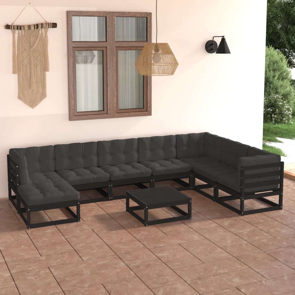 9-tlg. Garten-Lounge-Set mit Kissen Kiefer Massivholz